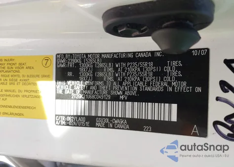 2008 Lexus Rx 350 z USA, uszkodzony, nr VIN 2T2GK31U68C049129